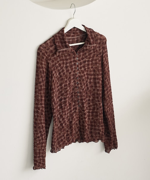 チェック ポコポコ 長袖ブラウス