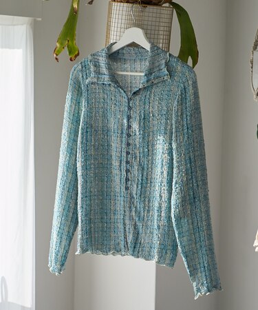 チェック ポコポコ 長袖ブラウス