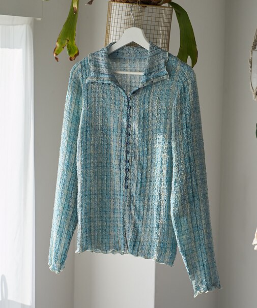 チェック ポコポコ 長袖ブラウス