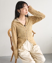 チェック ポコポコ 長袖ブラウス