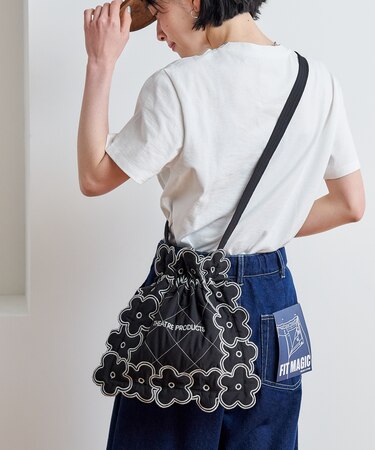 別注 配色ステッチ フラワー刺繍ショルダーバッグ