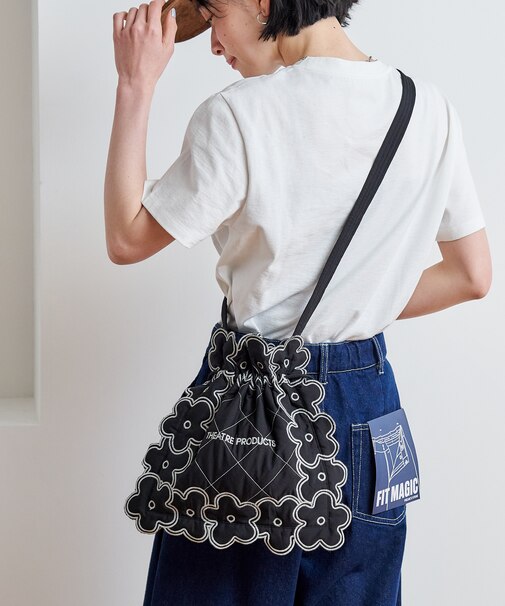 別注 配色ステッチ フラワー刺繍ショルダーバッグ