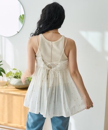 インド ラメドット刺繍 バックオープンキャミソール＜セットアップ対応＞