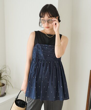 インド ラメドット刺繍 バックオープンキャミソール＜セットアップ対応＞