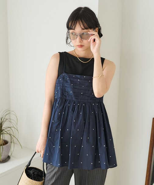 インド ラメドット刺繍 バックオープンキャミソール＜セットアップ対応＞