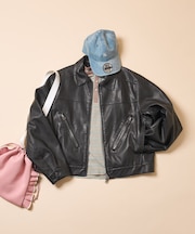 レザレット ジップポケット ショートブルゾン