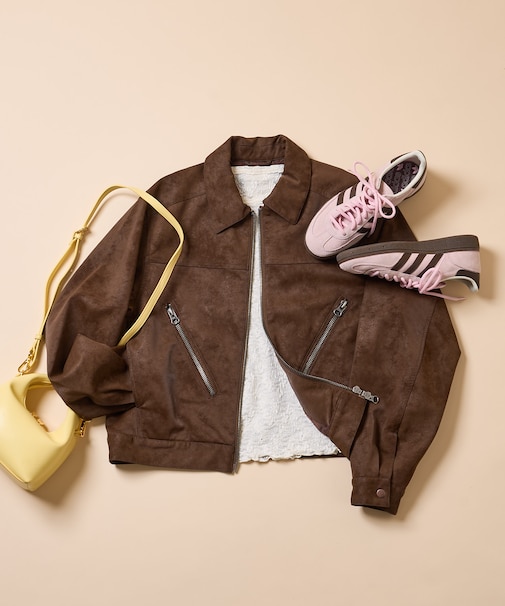 レザレット ジップポケット ショートブルゾン