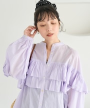 インドボイル フリルロングスリーブブラウス