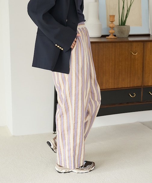 インド ストライププリント イージーパンツ