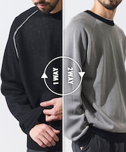 クールタッチ Wフェイス 配色 クルーネックニット