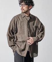 別注 シアサッカー レギュラーカラー ロングスリーブ チェックシャツ