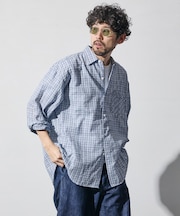 別注 シアサッカー レギュラーカラー ロングスリーブ チェックシャツ