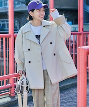 配色 ショート トレンチコート/ミニ フレアコート