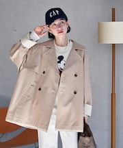 配色 ショート トレンチコート/ミニ フレアコート