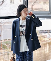 接触冷感/UVカット LINEN TOUCH ダブルブレストジャケット