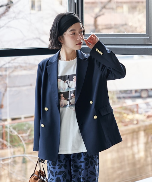 接触冷感/UVカット LINEN TOUCH ダブルブレストジャケット