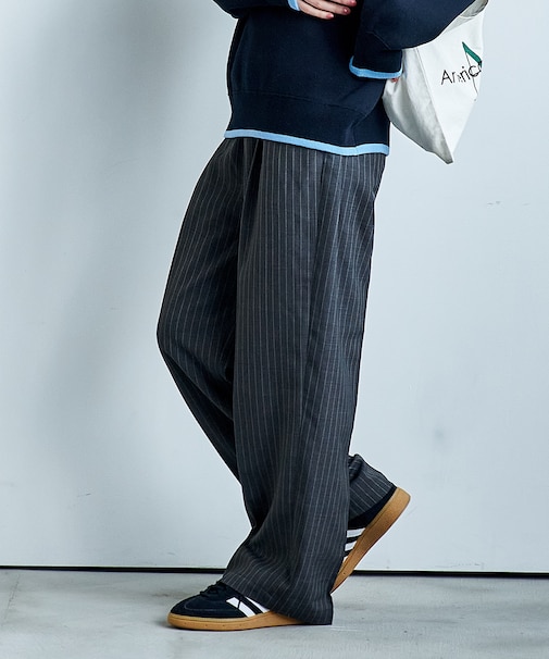 接触冷感/UVカット LINEN TOUCH タック イージーパンツ