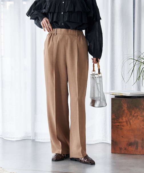 接触冷感/UVカット LINEN TOUCH タック イージーパンツ