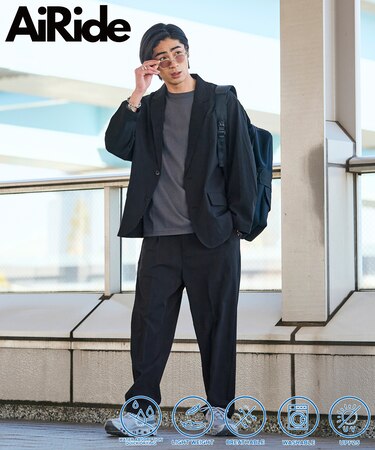 AiRide/エアライド リラックスフィット シアサッカー セットアップ/テーラードジャケット/ワイドスラックス/吸水速乾/UVカット 【限定展開】