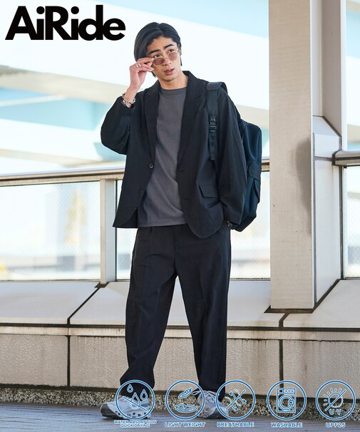 AiRide/エアライド リラックスフィット シアサッカー セットアップ/テーラードジャケット/ワイドスラックス/吸水速乾/UVカット 【限定展開】