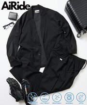 AiRide/エアライド リラックスフィット ポケッタブルトラベルセットアップ/テーラードジャケット/ワイドテーパードパンツ/吸水速乾/UVカット 【限定展開】