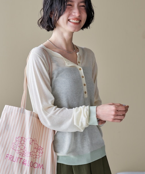 シアー ヘンリーネック ニット