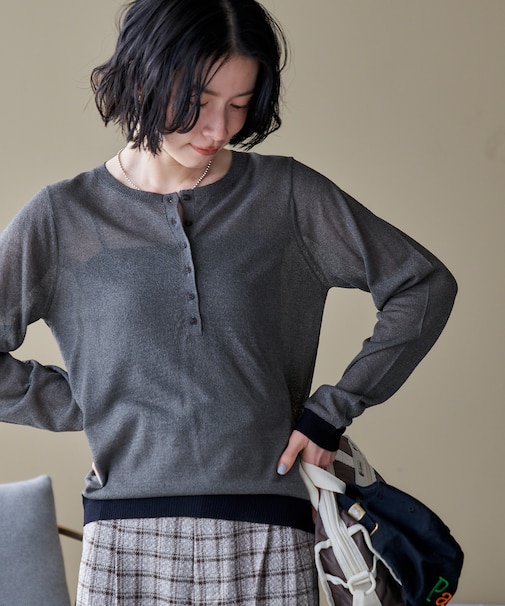 シアー ヘンリーネック ニット