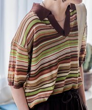 シアー スキッパー5分袖 サマーニット