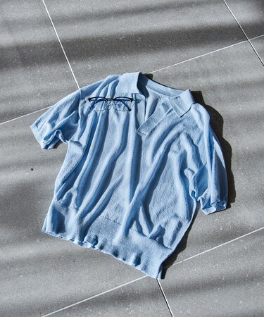 シアー スキッパー5分袖 サマーニット