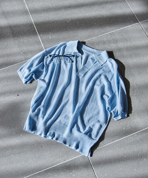 シアー スキッパー5分袖 サマーニット