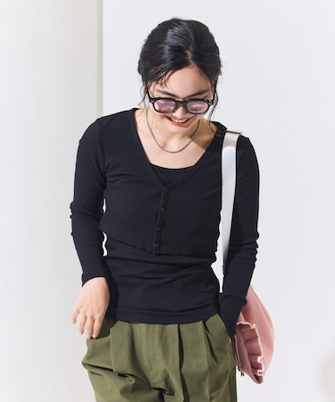 コットンモダール タンクセット リブショートカーディガン