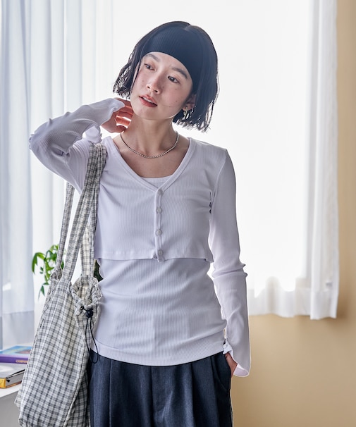 コットンモダール タンクセット リブショートカーディガン