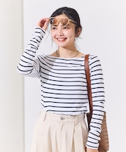 コットンモダール ボートネック ボーダーロンT