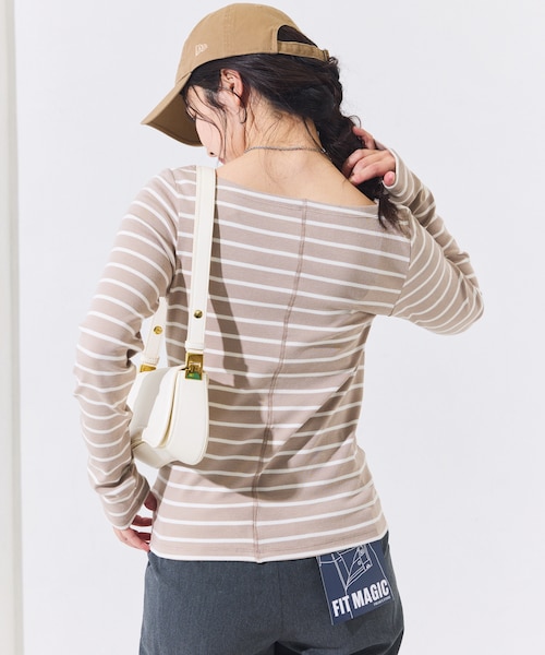 コットンモダール ボートネック ボーダーロンT｜フリークスストアの