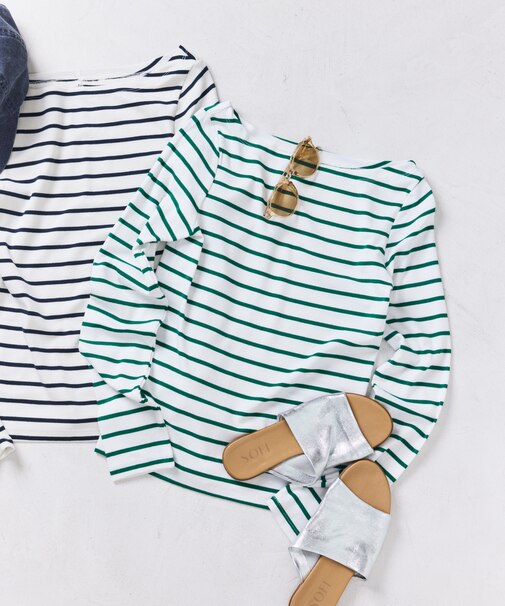 コットンモダール ボートネック ボーダーロンT