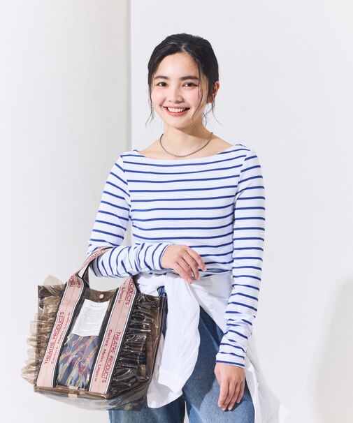 コットンモダール ボートネック ボーダーロンT