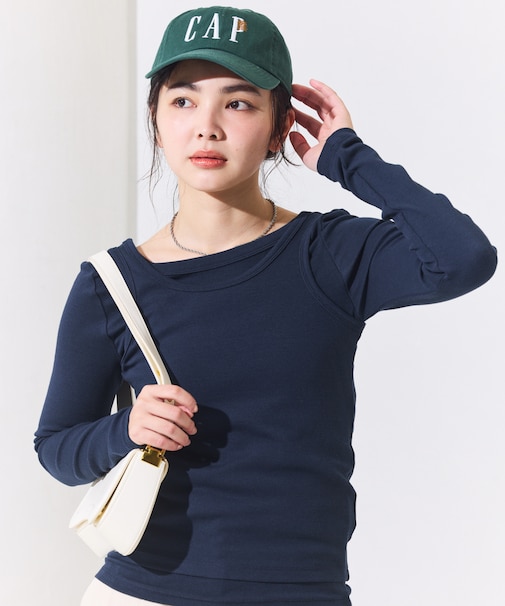 【セットアイテム】コットンモダール タンク レイヤード バックオープン ロンT