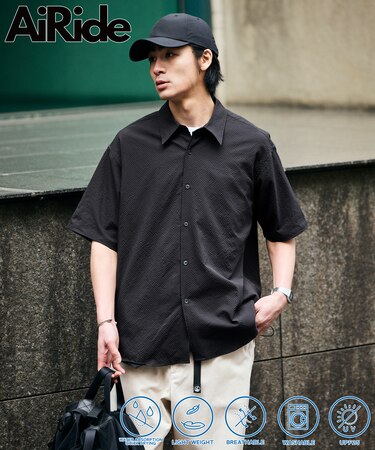 AiRide/エアライド リラックスフィット ショートスリーブ シアサッカーシャツ/ポケッタブル/吸水速乾/UVカット 【限定展開】