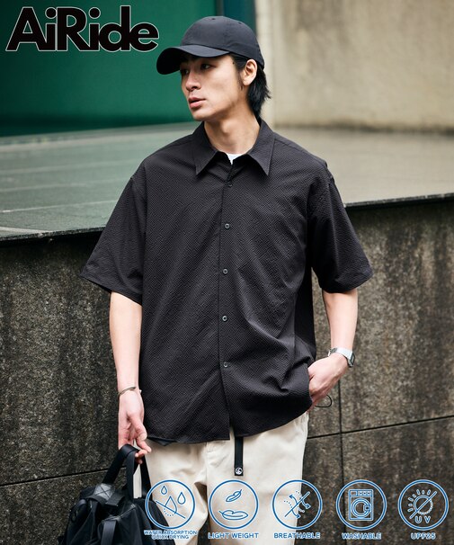 AiRide/エアライド リラックスフィット ショートスリーブ シアサッカーシャツ/ポケッタブル/吸水速乾/UVカット 【限定展開】