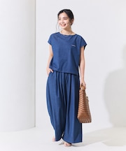 別注 UVカット フレンチスリーブ セットアップ /デニムライク/レオパード