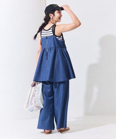 別注 UVカット カシュクールキャミ セットアップ/デニムライク/花柄