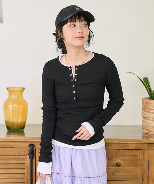 【セットアイテム】コットンモダール ヘンリー レイヤーロンT