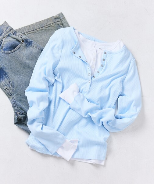 【セットアイテム】コットンモダール ヘンリー レイヤーロンT