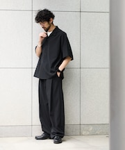 リラックスフィット リネンタッチ セットアップ/オープンカラーシャツ/ワイドスラックス 【限定展開】