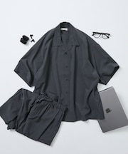 リラックスフィット リネンタッチ セットアップ/オープンカラーシャツ/ワイドスラックス 【限定展開】