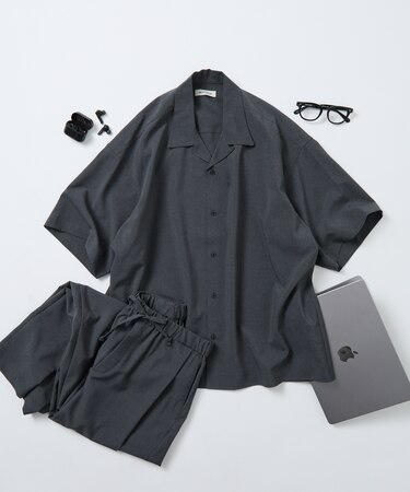リラックスフィット リネンタッチ セットアップ/オープンカラーシャツ/ワイドスラックス 【限定展開】
