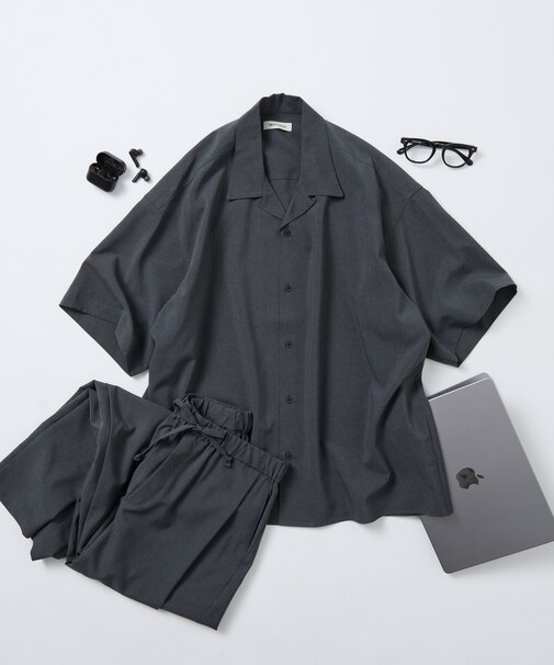 リラックスフィット リネンタッチ セットアップ/オープンカラーシャツ/ワイドスラックス 【限定展開】