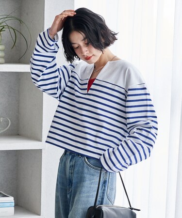 別注 バスクボーダー Vネックプルオーバー