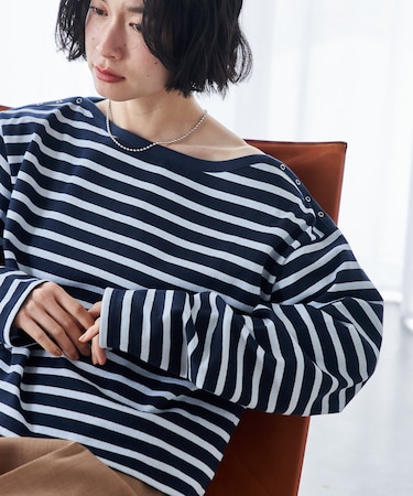 別注 バスクボーダー サイドボタン ルーズプルオーバー/ロンT