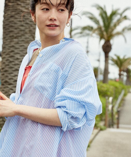 インドボイル 長袖 シアーシャツ